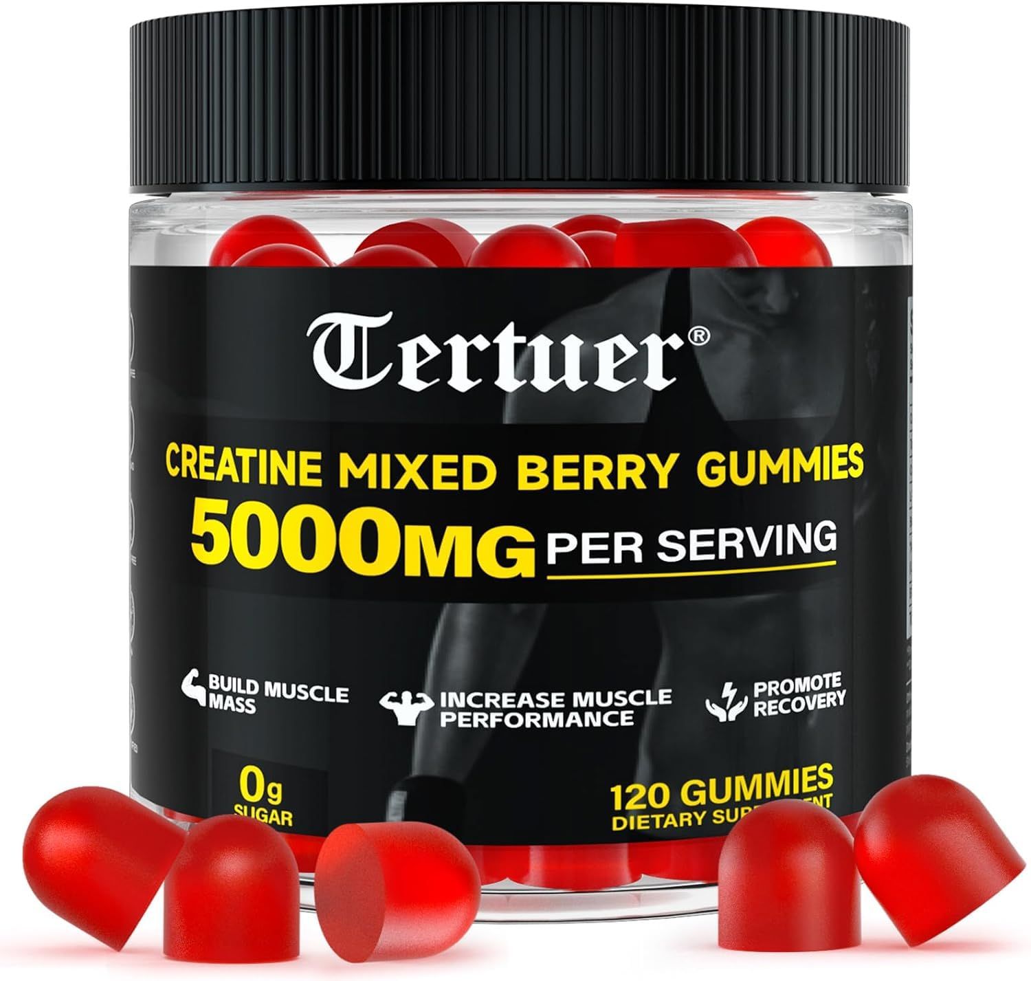 Tasty Gains Creatine Monohydrate Gummies-5000mg Monohydrate Creatine Gummies For WomenInstantized Creatine For WomenPre Workout Supplement For MenMuscle Recovery Vegan 120 Count Mixed Berry)
