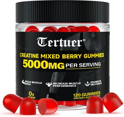 Tasty Gains Creatine Monohydrate Gummies-5000mg Monohydrate Creatine Gummies For WomenInstantized Creatine For WomenPre Workout Supplement For MenMuscle Recovery Vegan 120 Count Mixed Berry)