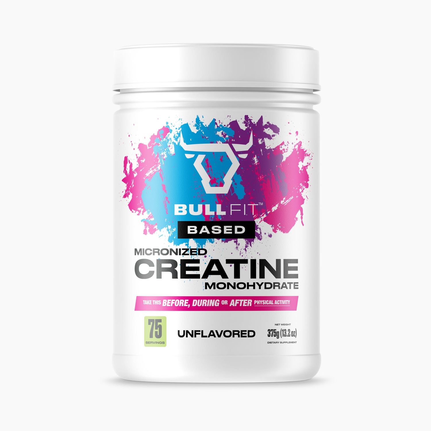 BULLFIT Based Micronized Creatine Monohydrate Powder 75 Servings, 5 G per Serving, Unflavored, Creatine Supplement for Men &amp; Women, Daily Fitness &amp; Training Supplement, American Made, 375 G, 13.2 Oz