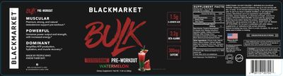 BLACKMARKET Bulk Pre Workout - Preworkout Energy Drink for Men 30 Servings - Pre-Workout Drink Powder with Creatine (Watermelon)