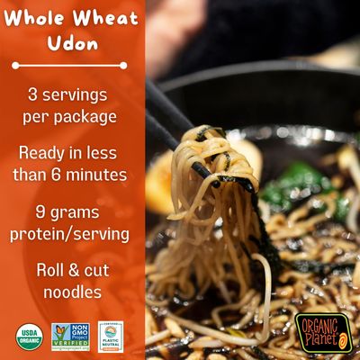 Organic Planet Whole Wheat Udon, Traditional Asian-Style Noodles, Non-GMO 8 oz (1 pack)