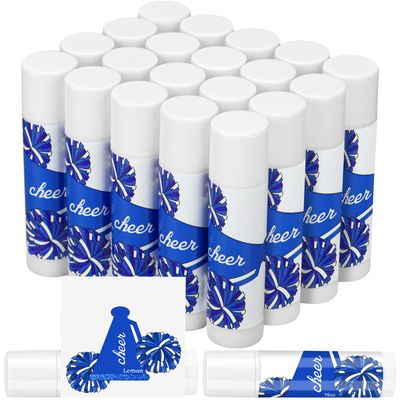 Suttmin 24 Pcs Cheer Lip Balm Cheer Teams Gifts Pom Pom Leaders Party Favors Gear Lip Balm Mom Gift for Competitive Party Guest Supplies(Blue and White)