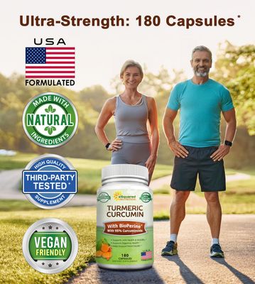 aSquared Nutrition Turmeric Curcumin 1300mg with BioPerine Black Pepper Extract - 180 Capsules - with 95 Curcuminoids, 100 Natural Tumeric Root Powder Supplements, Pure & Joint Stiffness Pills