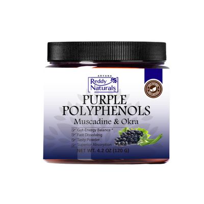 Reddy Naturals - Purple Polyphenols Supplement with Muscadine Grape Seed Extract - Natural Gut Health Support Powder with Okra Extract, Antioxidant Blend for Energy &amp; Digestive Health (30 Servings)