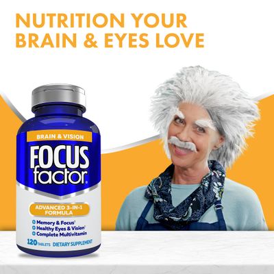 Focus Factor Adults Brain and Vision Supplement, 120 Count - Eye Vitamin, Mineral Supplement &amp; Complete Multivitamin w/Lutein &amp; Zeaxanthin - Brain Supplement for Focus, Concentration, Memory