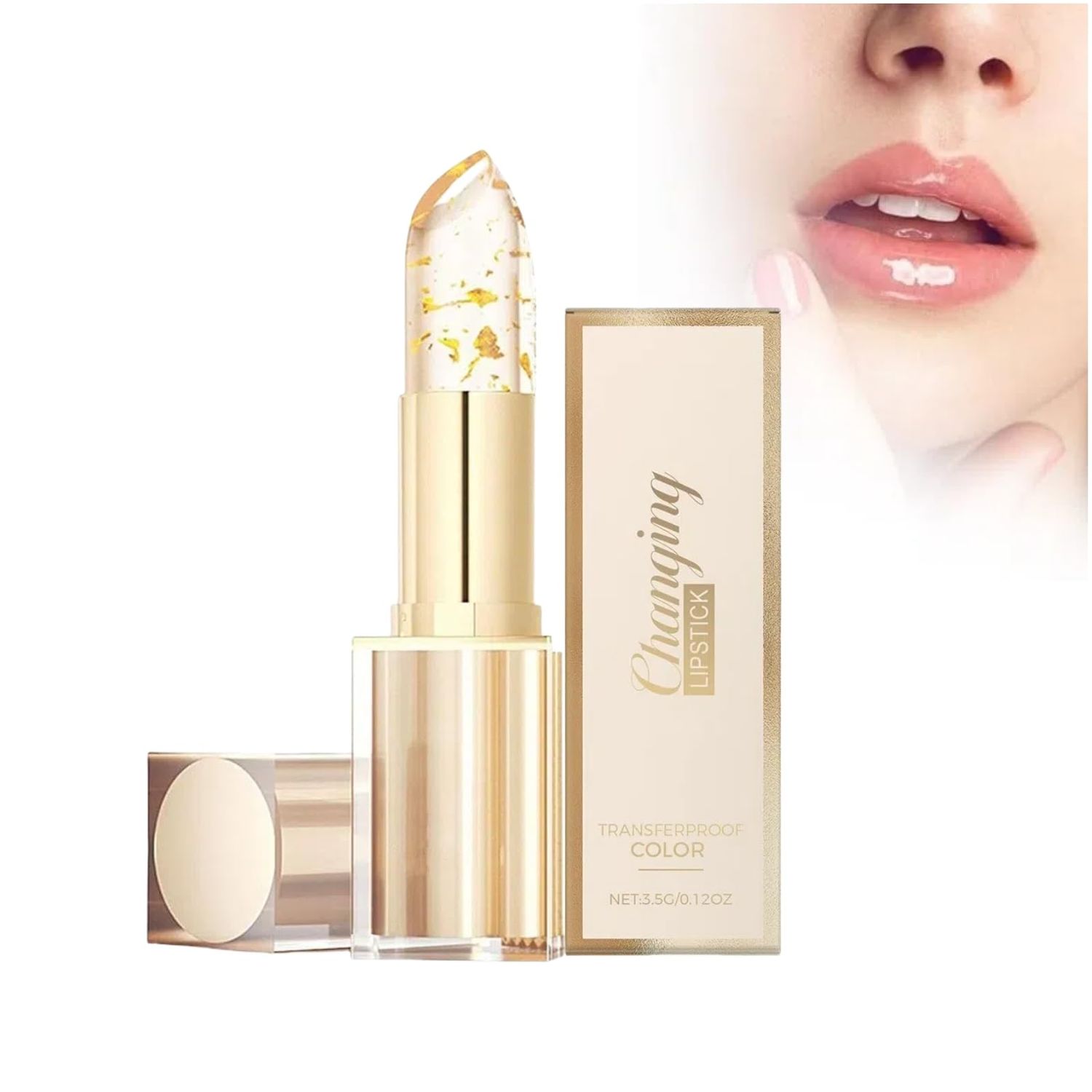 Uxfecpux Color Changing Lipstick, Transferproof Clear Lipstick That Changes Color, Gold Crystal Ph Imaginaryl Lip Color, Long Lasting 24 Hours Moisturizing Glossy Shine Lip Gloss for Women (Crystal)