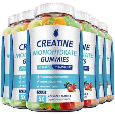 Creatine Monohydrate Gummies 5000mg for Men &amp; Women 6 Packs, Creatine Monohydrate Chew for Boost Focus, Muscle Strength, 5g Creatine Monohydrate per Serving, Sugar Free, Vegan