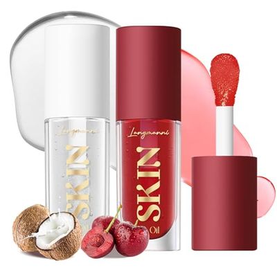 BANGFENG 2Pack Big Brush Head Hydrating Lip Glow Oil Plumping Lip Tint, Hydrating Lip Gloss Tinted Lip Balm Transparent Lip Care, Long Lasting Nourishing Non-sticky Fresh Texture (CherryCoco)