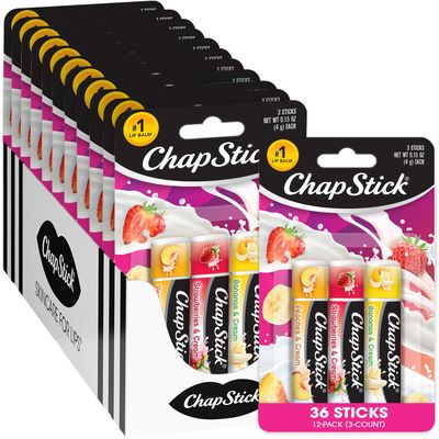 ChapStick Bulk Lip Balm, Fruit &amp; Cream Collection, 3-Packs (12 Sets/36 Tubes) - Sweet &amp; Delicious Lip Care, Birthday Gifts, Party Favors, Stocking Stuffers, 0.15 Oz Ea