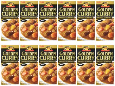 S&amp;B Hot Golden Curry Sauce Mix, No Meat Contained, 3.2 Ounces (Pack Of 12)