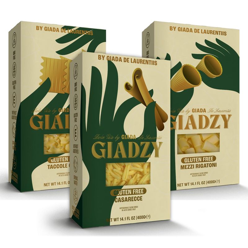 Giadzy by Giada De Laurentiis 3 Pack Gluten Free Variety Pasta - includes Caserecce, Taccole &amp; Mezzi Rigatoni- Made in Italy, Artisanal, Clean Ingredients - Non GMO