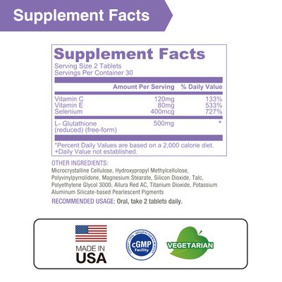 Lovita Glutathione Complex 500mg for Radiant Skin & Immunity Support | 99.8 Purity with Vitamin C, Selenium & E, Vegan, Non-GMO, Gluten-Free 180 Vegetarian Tablets (Pack of 3)