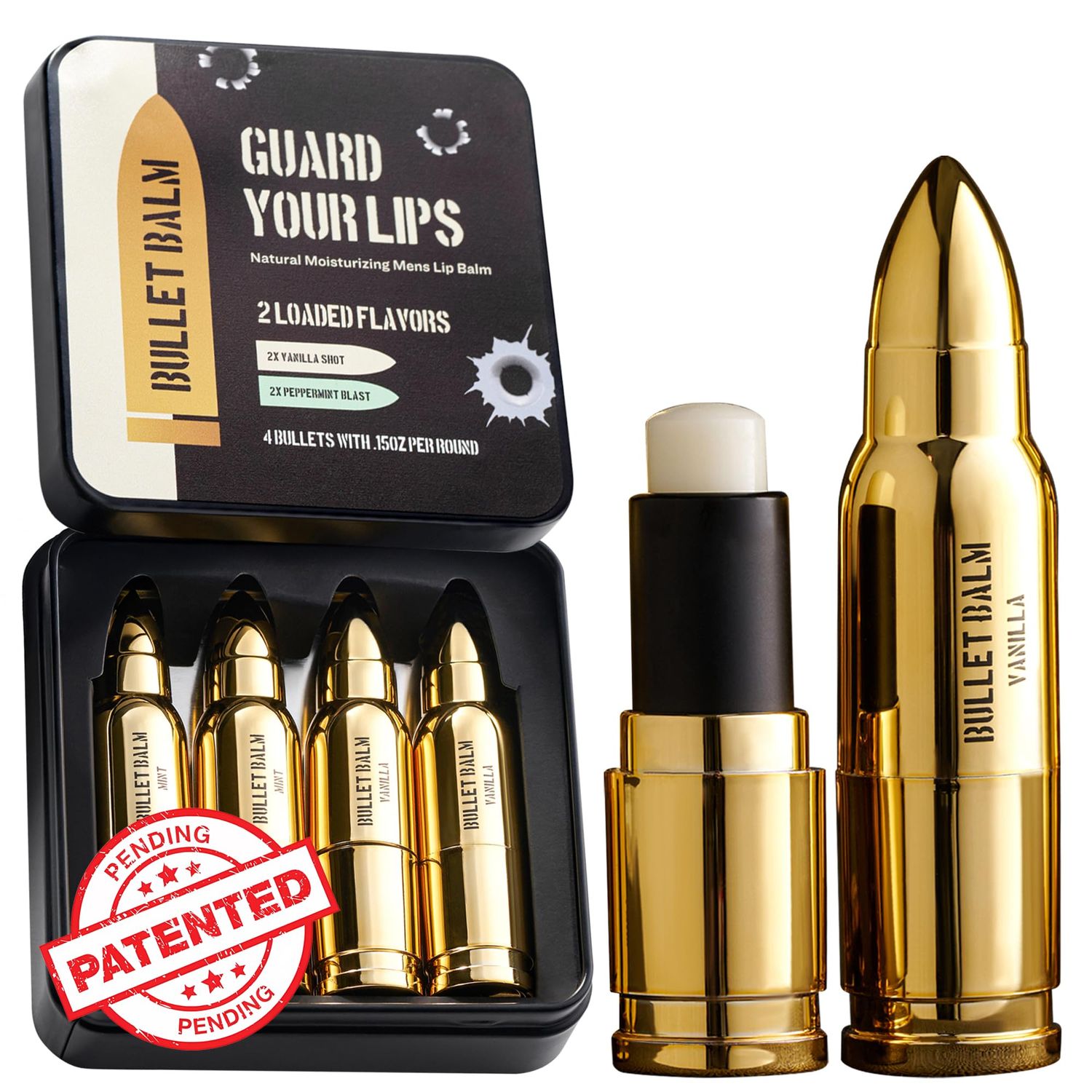 Bullet Lip Balm for Men (Vanilla &amp; Peppermint) - Cool Gifts for Gun Owners, Unique Gifts for Men, Tactical Gifts for Dad, All-Natural Moisturizing Lip Care