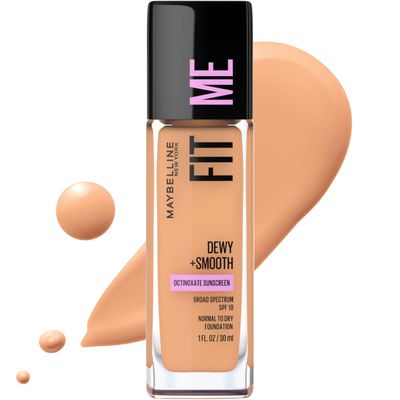 Maybelline Fit Me Dewy Smooth Liquid Foundation Makeup, Sun Beige, 1 Count (Packaging May Vary)