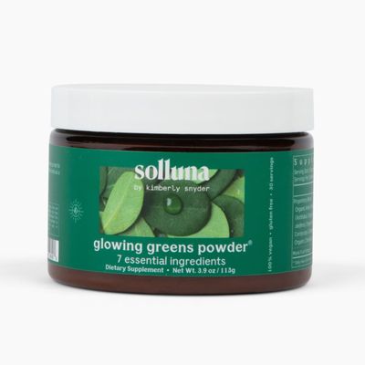 Solluna by Kimberly Snyder Glowing Greens Powder - Spirulina, Cordyceps, Chlorella, Moringa, Ashitaba, Amalaki, Monk Fruit - Superfood Supplement for Energy &amp; Mood (30 Servings) Vegan &amp; Non-GMO