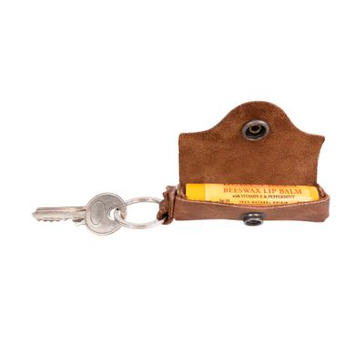 Heather&#39;s, Lip Balm Keychain Holder Handmade from Full Grain Leather - Travel &amp; Carry On Lips Protection Pocket Snap Case, Commuter &amp; Nomad Gift - Bourbon Brown