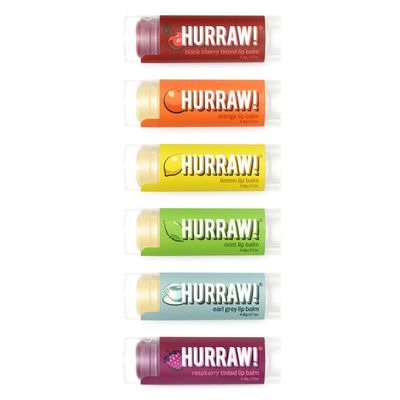 Hurraw! Lip Balms Staff Favorites, 6 Balm Bundle Pack: Black Cherry Tinted (Sheer Red Tint), Orange, Lemon, Mint, Earl Grey, Raspberry Tinted (Sheer Berry Tint) - Organic, Certified Vegan and All-N...