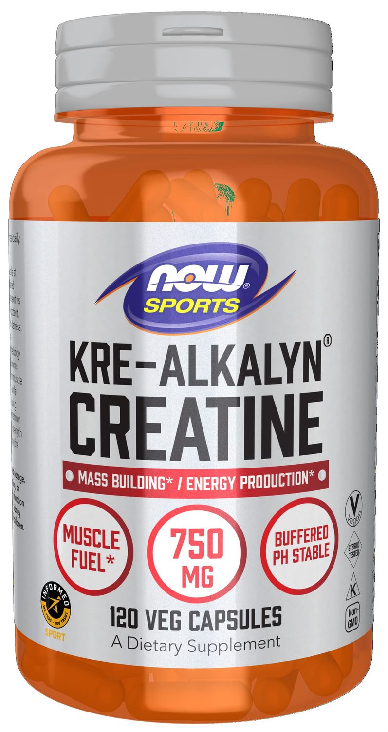 NOW Foods Sports Nutrition, Kre-Alkalyn Creatine 750 mg, Mass Building/Energy Production, 120 Veg Capsules