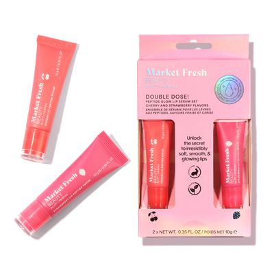 Peptide Glow Lip Serum Set by Market Fresh Beauty - Double Dose Hydrating Lip Care, Cherry &amp; Strawberry Flavors, Vegan, Cruelty-Free, Clean Ingredients, 2 Pack