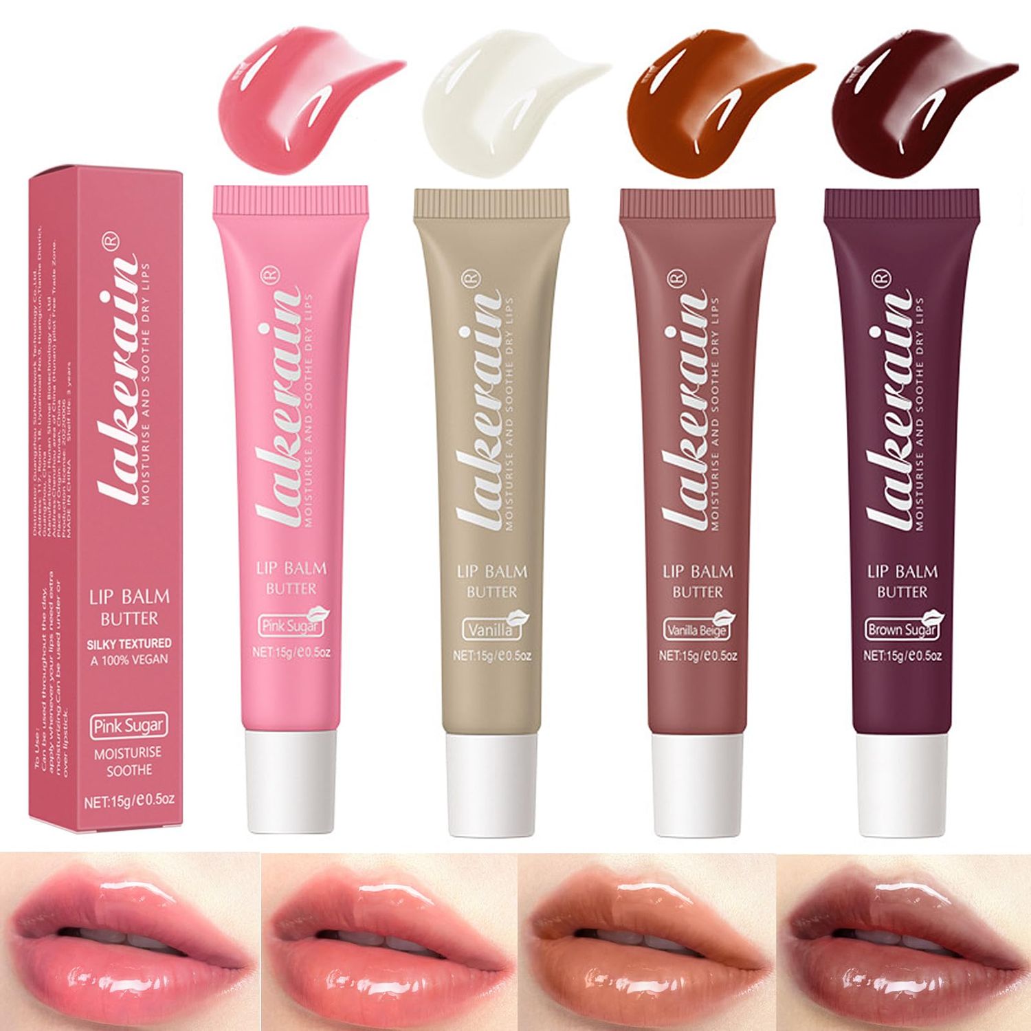 4 Color Glossy Lip Balm Butter Lip GlossMoisturizing Non Sticky High Shiny Finish Lip Glow Oil, Natural Plumping Lip Tint Lip Care &amp; Repair Lip Mask for Soft &amp; Smooth &amp; Protect Dry Lip