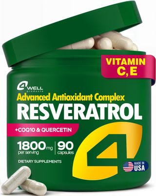 Resveratrol Supplement 1800mg Complex - COQ10, Quercetin, Vitamin E, Vitamin C - Powerful Antioxidant Formula for Enhanced Energy, Heart Health &amp; Healthy-Aging Support Trans Resveratrol 90 Capsules