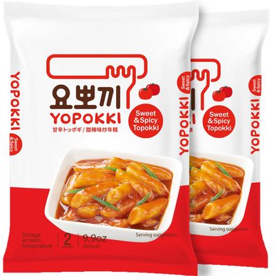 Yopokki Instant Tteokbokki Pack (Sweet Mild Spicy, Pack of 2) Korean Street food with sweet and moderately spicy sauce Topokki Rice Cake - Quick &amp; Easy to Prepare