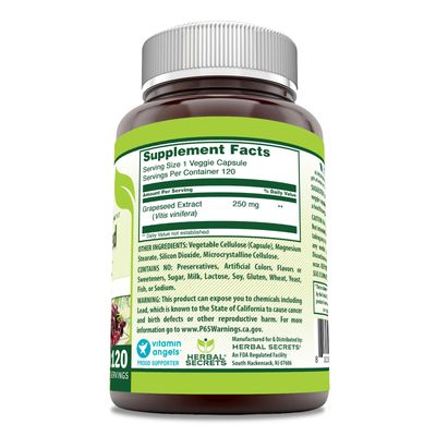 Herbal Secrets Grapeseed Extract Supplement | 250 Mg per Serving | 120 Veggie Capsules | Non-GMO | Gluten-Free | Made in USA