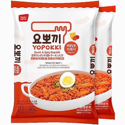 Yopokki Instant Rabokki Pack (Sweet Mild Spicy, 2 Packs) Korean Street food with sweet and moderately spicy sauce Ramen Noodle Topokki Rice Cake - Quick &amp; Easy to Prepare