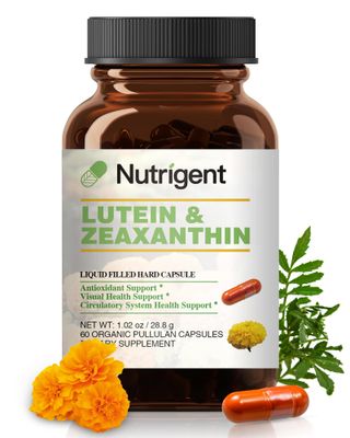 Nutrigent Lutein 20 mg with Zeaxanthin, Liquid Filled Organic Capsules, Eye Health Supplements, Support Vision Health, Gluten Free, Soy Free (60ct)