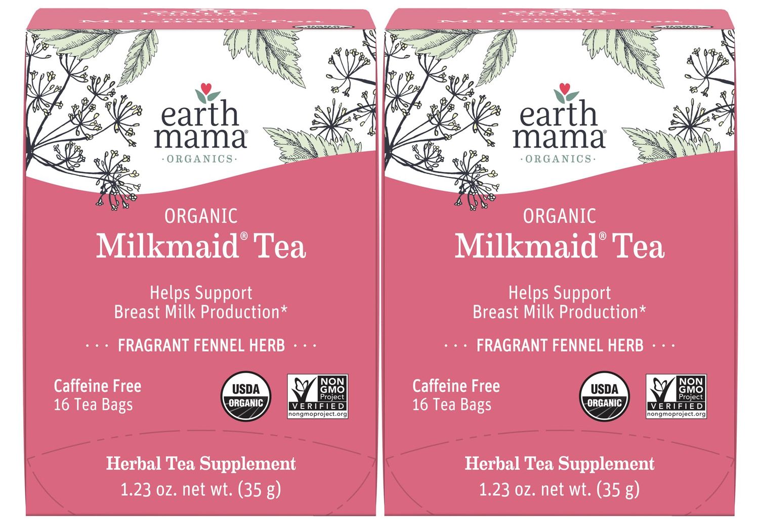 Earth Mama Organic Milkmaid Tea | Lactation Support Herbal Tea Bags for Breastfeeding, Decaf Lactation Supplement for Increased Breast Milk Production, With Milk Thistle &amp; Fenugreek (16-Count, 2PK)