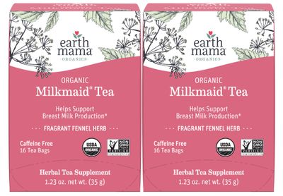 Earth Mama Organic Milkmaid Tea | Lactation Support Herbal Tea Bags for Breastfeeding, Decaf Lactation Supplement for Increased Breast Milk Production, With Milk Thistle &amp; Fenugreek (16-Count, 2PK)