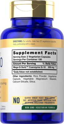 Carlyle CoQ10 200mg | 200 Capsules | Mega Q-Sorb Coenzyme Q-10 | Vegetarian, Non-GMO, Gluten Free Supplement