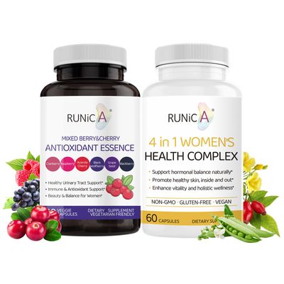 RUNICA Women&#39;s Wellness Duo - 4-in-1 Health Complex &amp; Antioxidant Supplement for Hormonal Balance,Skin &amp; Energy,Menopause &amp; Immune Support-Vegan Capsule