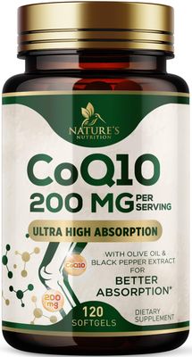 CoQ10 200mg Softgels - Better Absorption, Antioxidant for Heart Health &amp; Cellular Energy Support - Nature&#39;s Co Q10 Vitamins, Non-GMO &amp; Gluten Free, Coenzyme Q10 Supplement - 120 Softgels