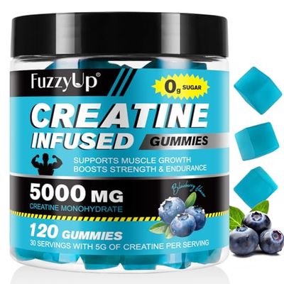 Creatine Monohydrate Gummies, Chewables Creatine Monohydrate for Women &amp; Men, 5g Creatine Monohydrate Per Serving, No Sugar, Low-Calorie, Supports Muscle Growth, Blue Raspberry Flavor - 120 Gummies