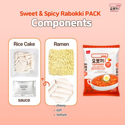 Yopokki Instant Rabokki Pack (Sweet Mild Spicy, 2 Packs) Korean Street food with sweet and moderately spicy sauce Ramen Noodle Topokki Rice Cake - Quick & Easy to Prepare