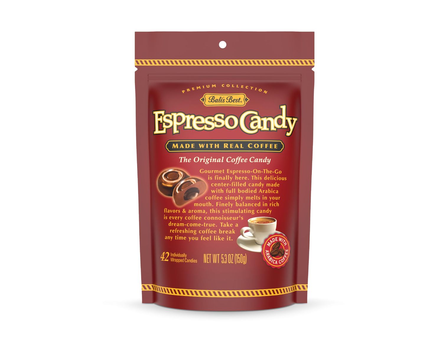 Bali&#39;s Best Espresso Candy, 5.3 Oz (Pack of 12), Individually Wrapped Hard Candy with Espresso Filled Center, Made with Real Sumatran Coffee, Halal