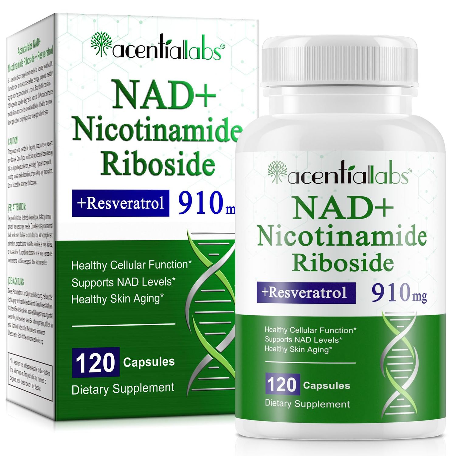 XINSZLIN NAD Supplement, NAD Nicotinamide Riboside Resveratrol 910mg, High Purity NAD Supplement for Healthy Cellular Function, Supports NAD Levels Healthy Skin Aging Dietary Supplement 120 Capsules