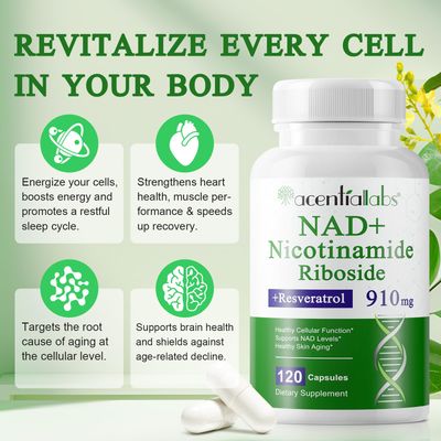 XINSZLIN NAD Supplement, NAD Nicotinamide Riboside Resveratrol 910mg, High Purity NAD Supplement for Healthy Cellular Function, Supports NAD Levels Healthy Skin Aging Dietary Supplement 120 Capsules