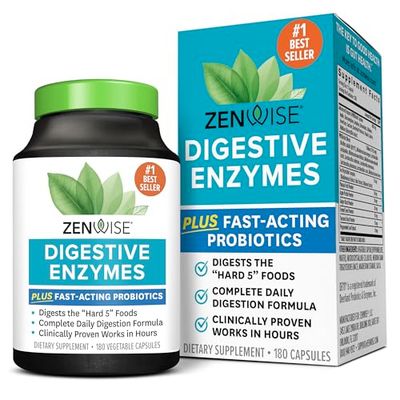 Zenwise Health Digestive Enzymes and Bromelain for Gut Health - Probiotic Multi Enzymes with Prebiotics and Probiotics for Women and Men for Digestive Health and Bloating Relief for Digestion - 180 CT