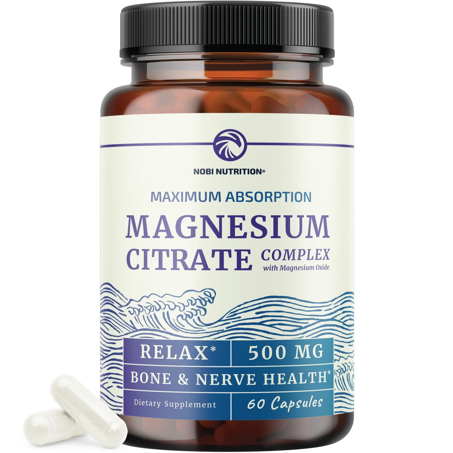 Magnesium Citrate Complex 500 MG for Constipation, Digestion, Calm &amp; Relaxation Support | High Absorption Magnesium Supplement | Citrato de Magnesio | Non-GMO Soy-Free | 60 Mag Citrate Capsules