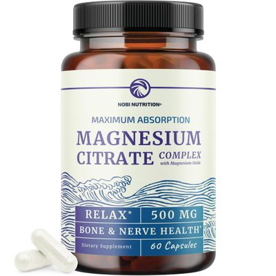 Magnesium Citrate Complex 500 MG for Constipation, Digestion, Calm &amp; Relaxation Support | High Absorption Magnesium Supplement | Citrato de Magnesio | Non-GMO Soy-Free | 60 Mag Citrate Capsules