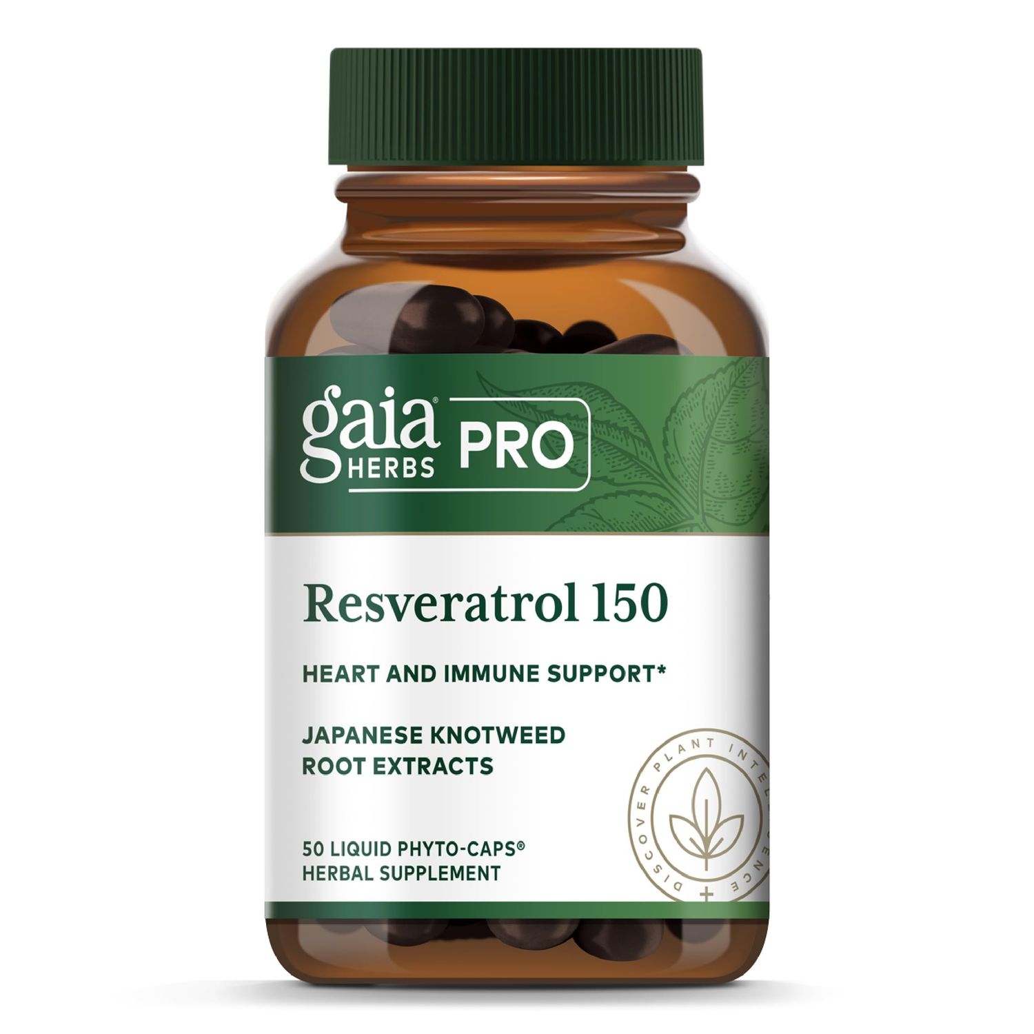 Gaia Herbs Pro Resveratrol 150 - Offers Heart Health &amp; Immune Support - Contains Japanese Knotweed - Vegan, Soy-Free &amp; Gluten-Free - 50 Liquid Phyto-Caps (25 Servings)