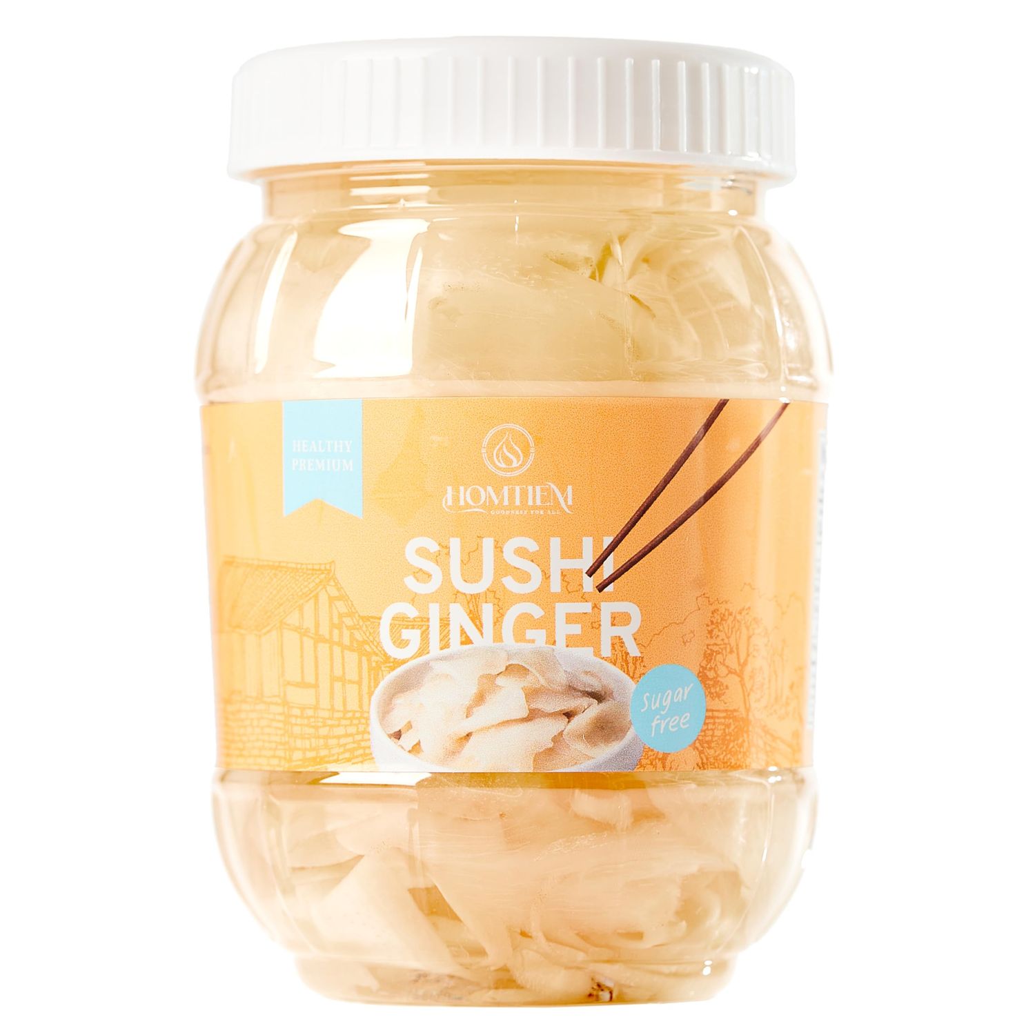 Homtiem Pickled Sushi Ginger (12 OZ)(1 Jar) Japanese White Young Gari Sushi Ginger, Sweeteners from Stevia, Healthy and Natural, No Coloring, Fat Free, Sugar Free, No MSG, Perfect for Rice