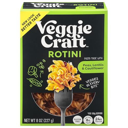 Veggiecraft Farms Rotini Pasta - High Protein, Vegan, Gluten Free Noodles, Made with Lentil Peas &amp; Cauliflower, Plant Based, Low Carb, Healthy Pasta, High Fiber, Non-GMO - 8 Ounce