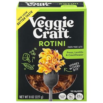 Veggiecraft Farms Rotini Pasta - High Protein, Vegan, Gluten Free Noodles, Made with Lentil Peas &amp; Cauliflower, Plant Based, Low Carb, Healthy Pasta, High Fiber, Non-GMO - 8 Ounce