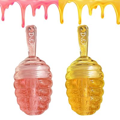 2 PCS Moisturizing Honey Pot Lip Oil Lip Gloss Lip Balm, Moisturizing Propolis Sleeping Lip Mask Hydrating &amp; Prevention Dry, Winter Lip Care Products(PeachHoney)