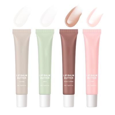 4 Flavors Summer Special Butter Lip Balm Lip Tint Hydrating Lip Gloss, High Shine Nude Color Nourishing Lip Care Finish Lip Glow Oil (4 Color, 0.5 Oz)