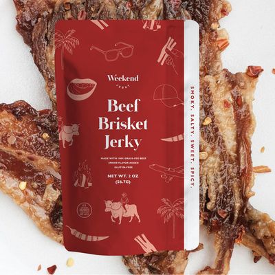 Premium Beef Brisket Jerky by Weekend Jerky - Made with 100 Grass-Fed Beef Gluten-Free Sweet Spicy Smoky Salty Fatty Thin Crispy Super Tasty Flavorful Highly Addicting No Added Refined Sugars (2oz)