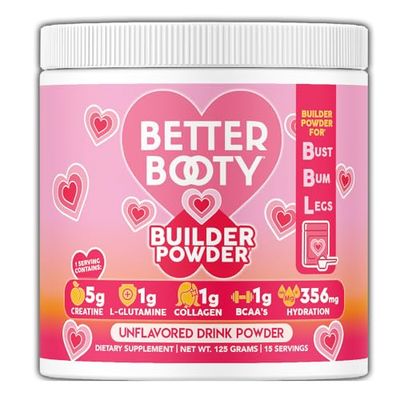 Women&#39;s Creatine Monohydrate Powder Glute Builder, 5g Vegan Creatina w. Collagen, Glutamine, BCAAs &amp; Hydration Blend for Recovery, Energy, Pump, Muscle Support, Drink Mix, Unflavored (125g, 1-Pack)